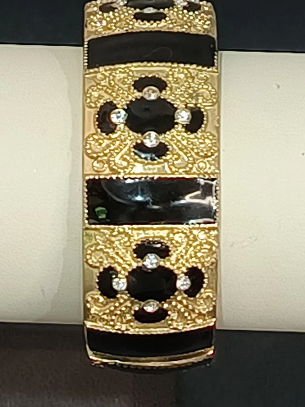 Gold and Black Enamel Cross Rhinestone Decorative Bracelet